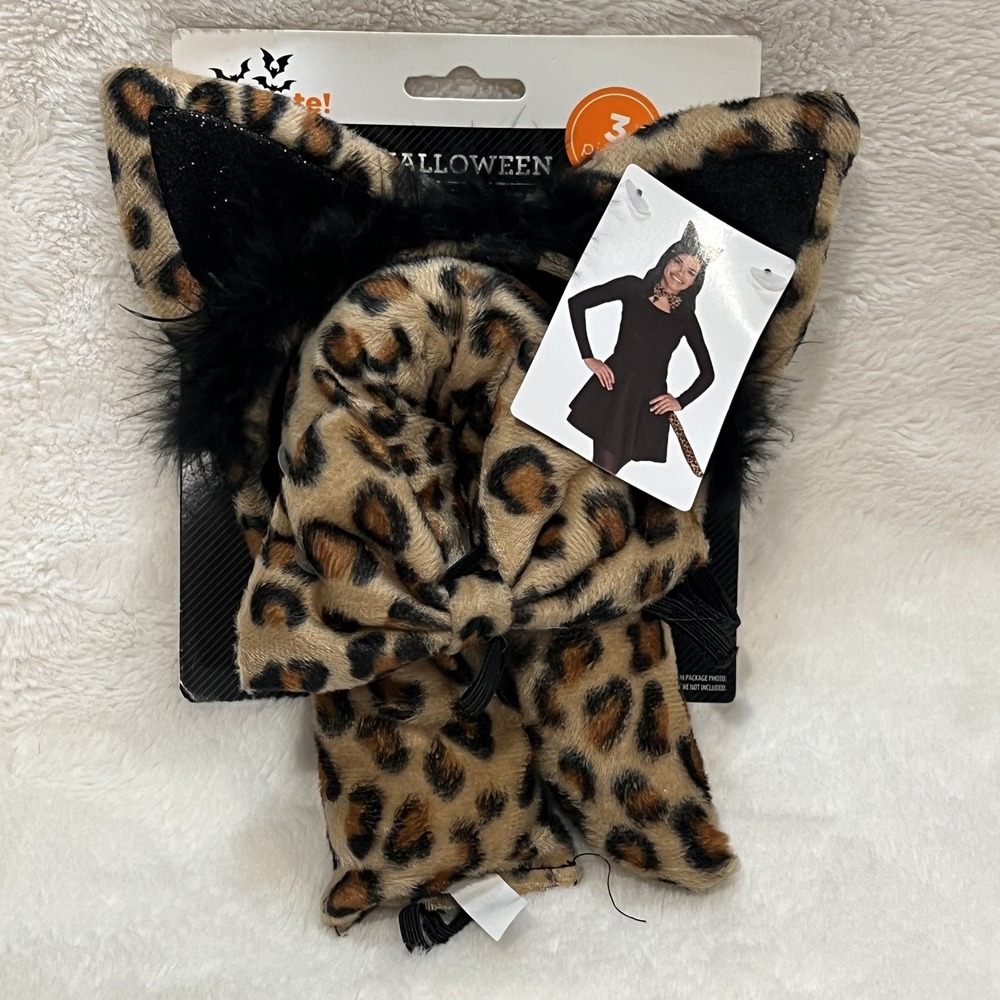 Leopard Cheetah Cat Costume Halloween Play Dress‎ Up 3 Piece Accessory Set - Picture 2 of 3